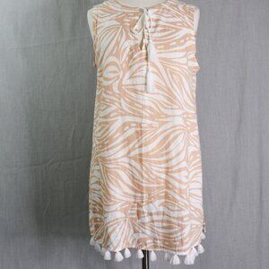 Rachel Zoe Linen Blend Tunic Dress Cover-Up Size M Beige White Tassel Hem Beach